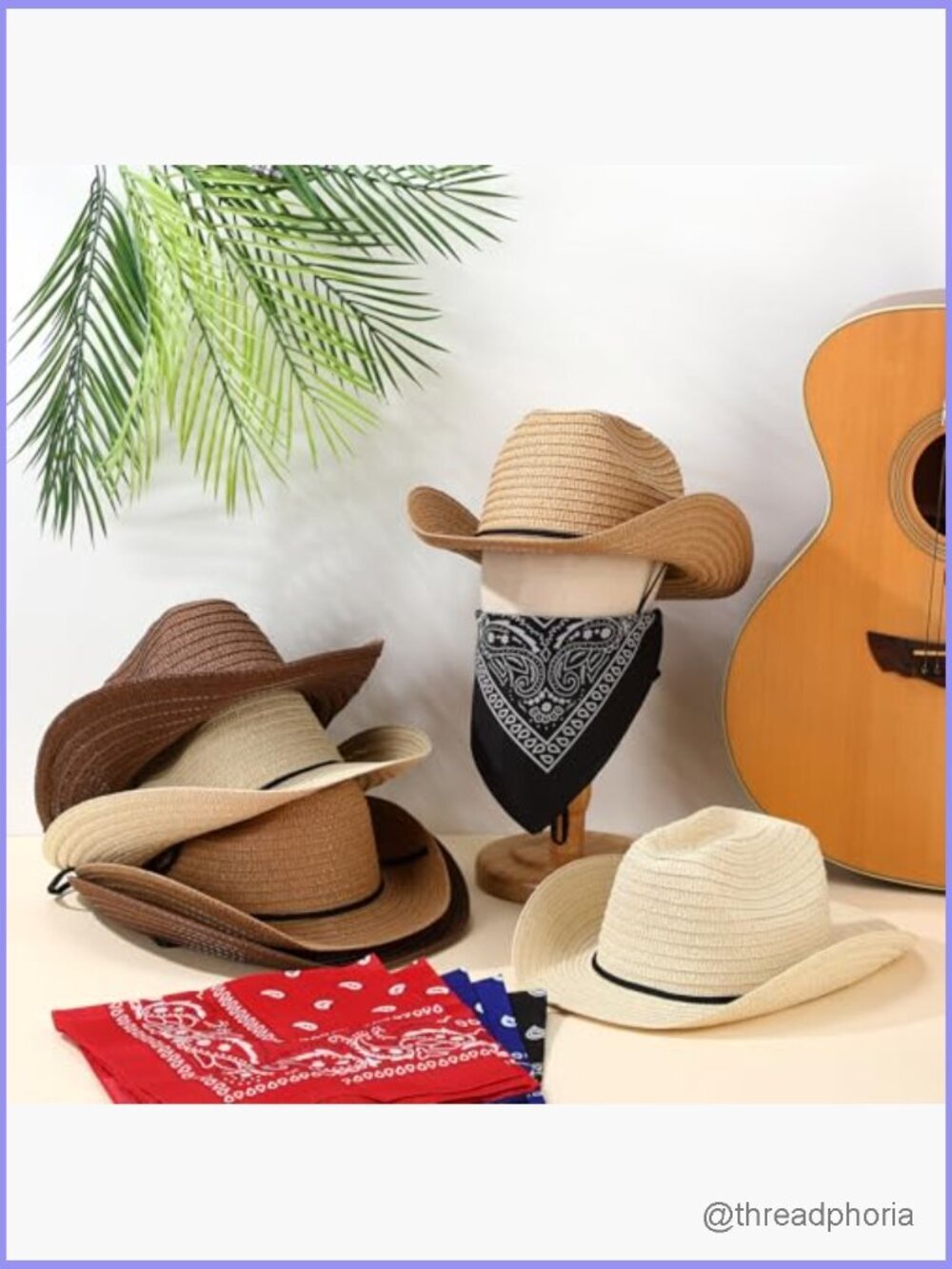 36 Straw Cowboy Hats with Bandanas - Party Favors - Picture 3 of 7